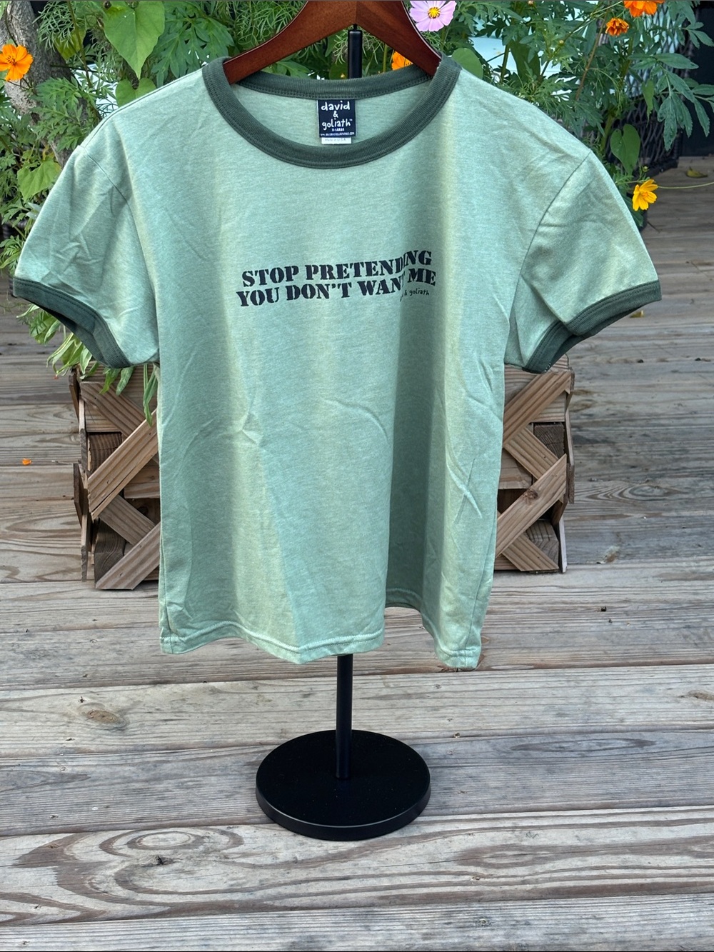 david & goliath Women's Short Sleeve Ringer Tee in Sage Green